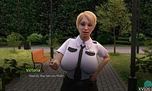 MILF policière aux gros seins suce une bite en public